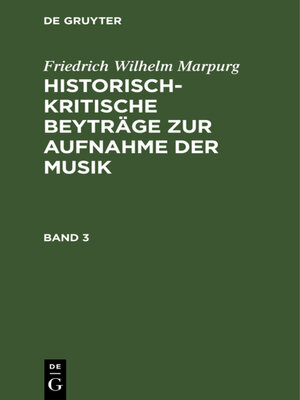 cover image of Historisch-kritische Beyträge zur Aufnahme der Musik, Band 3